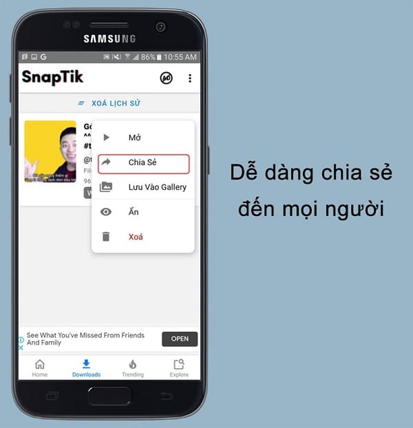 SnapTick Dễ dàng chia sẻ đến mọi người