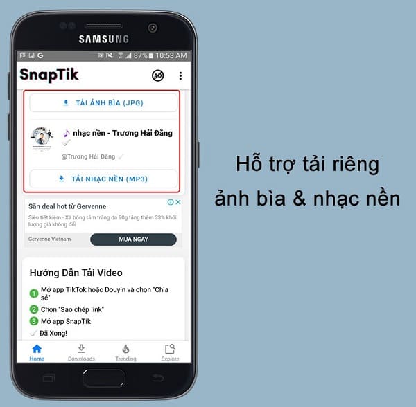 SnapTick Hỗ trợ tải nhạc nền và ảnh bìa TikTok