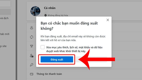 Thực hiện đăng xuất tài khoản