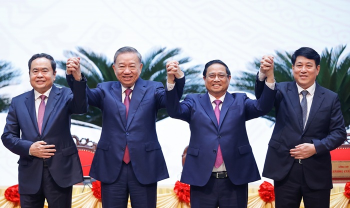 Từ trái qua: Chủ tịch Quốc hội Trần Thanh Mẫn, Tổng Bí thư Tô Lâm, Thủ tướng Phạm Minh Chính, Chủ tịch nước Lương Cường.