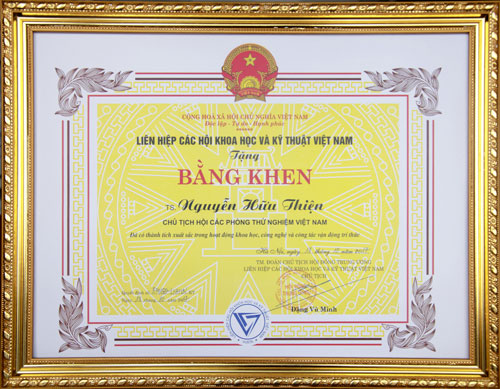 Bằng khen do Liên hiệp các Hội Khoa học và Kỹ thuật Việt Nam trao tặng cho TS. Nguyễn Hữu Thiện