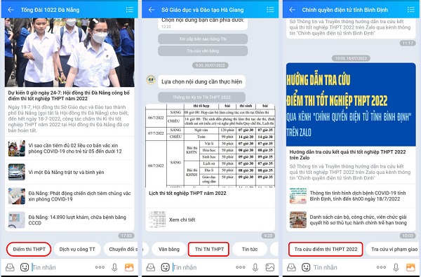 Tra cứu điểm thi THPT Quốc gia qua Zalo